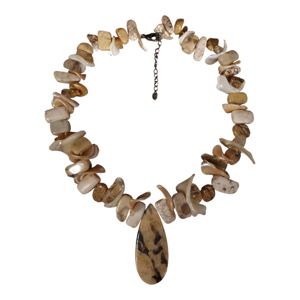 NWOT Coastal Grandma Eclectic Grandpa Boho Neutral Colored Stone Necklace OS - Picture 2 of 9